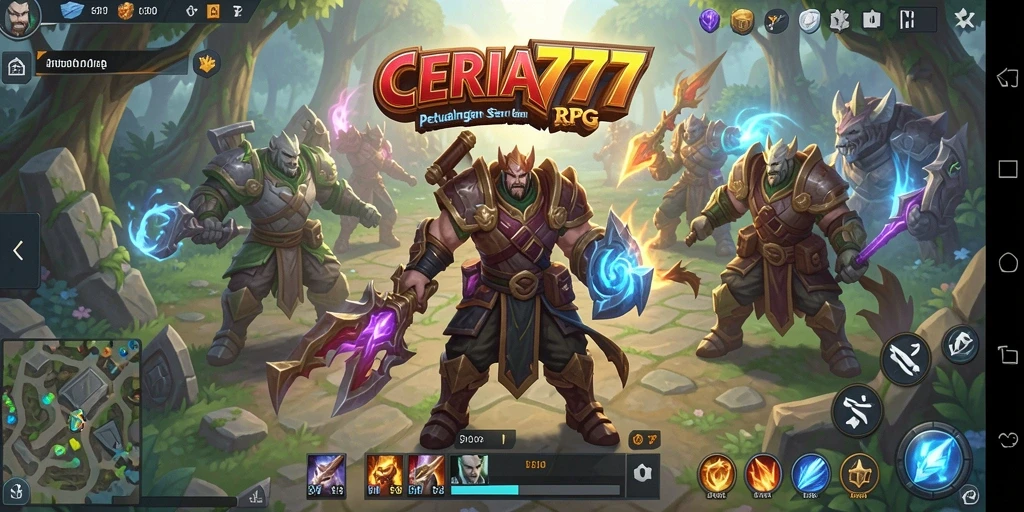 Antarmuka permainan CERIA777 menampilkan karakter RPG yang penuh aksi.